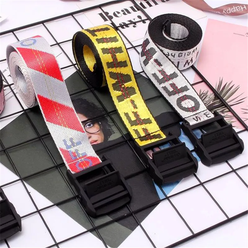 

New Off White Belts Canvas Decoration Tide Wild With Black Buckle Head High Street Letter Man's Belt Harajuku Accessories