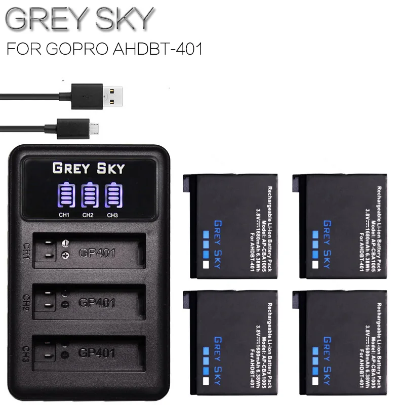 Bateria Gopro hero 4 hero 4 батарея+ светодиодный 3 слота USB зарядное устройство для GoPro hero 4 черный/серебристый/белый аксессуары для экшн-камеры - Цвет: charger and 4battery