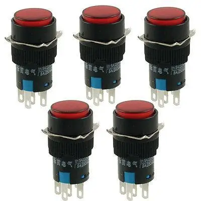 

5 Pcs AC 220V Red Lamp Round Latching 1NO 1NC Push Button Switch Hylby