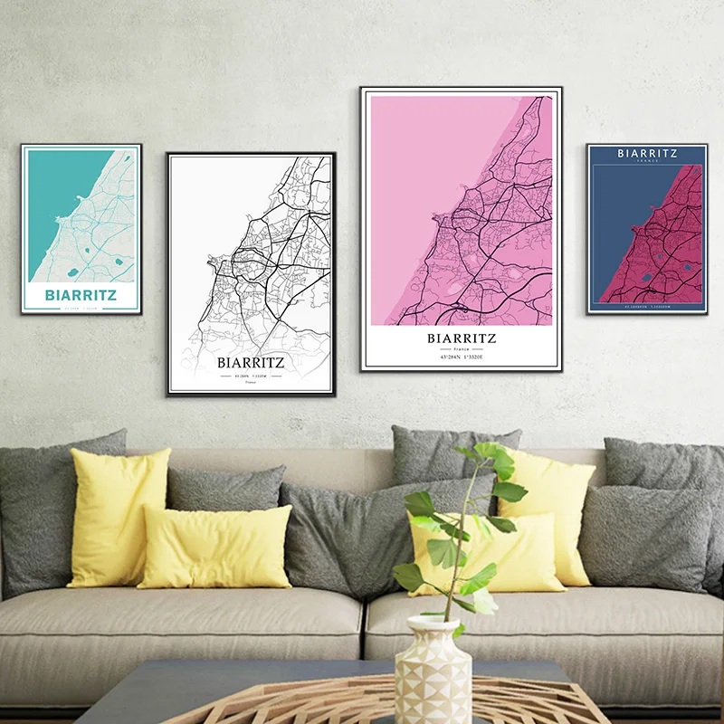 France-Biarritz-Rainbow-City-Maps-Canvas-Paintings-Colorful-Map-Vintage-Kraft-Posters-Coated-Art-Prints-Home (1)