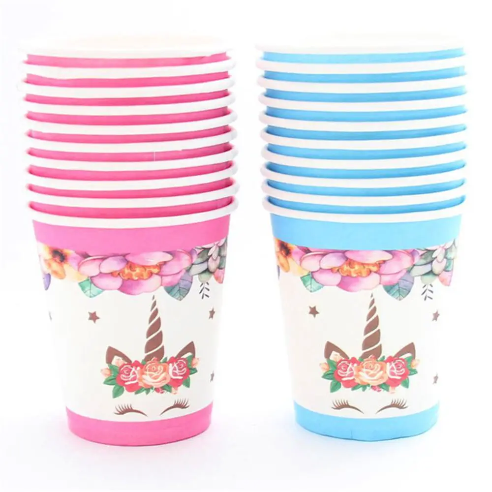 Blue cup 10pcs Единорог детский день рождения одноразовая посуда для праздника вечерние принадлежности Набор тематические мероприятия семейные вечерние мультфильм - Цвет: Blue cup 10pcs