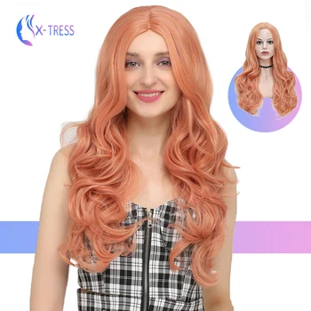 

Synthetic Pink Wigs For Women Romantic Curly 24inch Colored X-TRESS Wigs Heat Resistant Fiber Daily Party Cosplay Wig