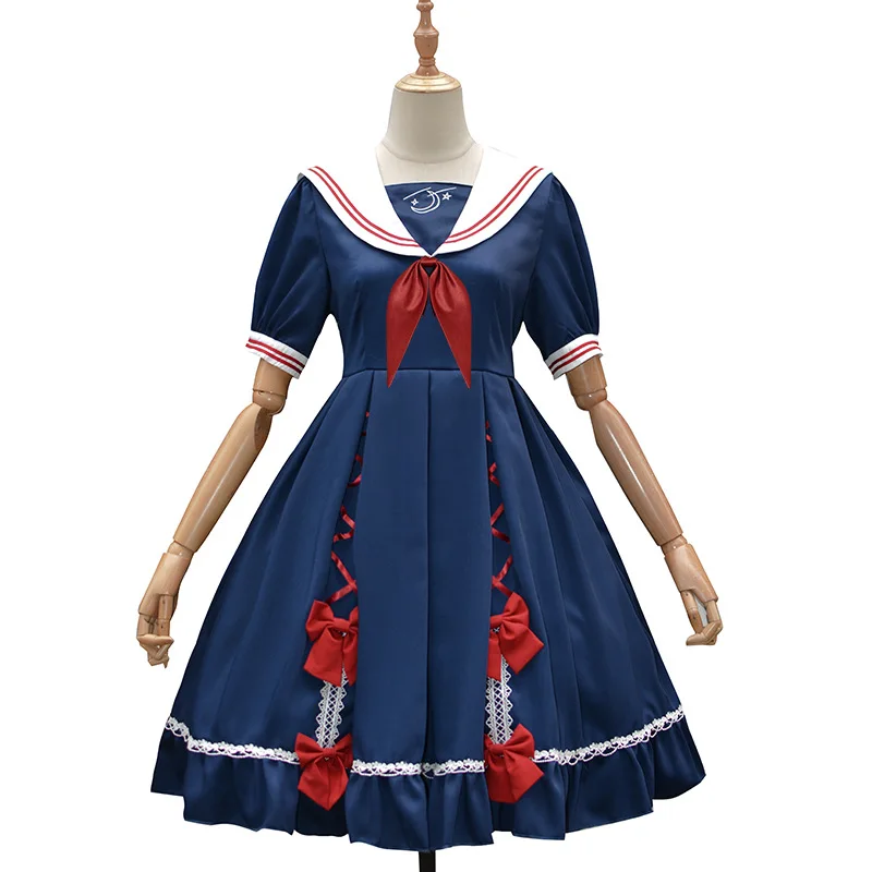 2022 Spring New Planet Fall Navy Collar Sailor Suit Jk Uniform Sweet Op  Lolita Dress College Style Bow Kawaii Clothing
