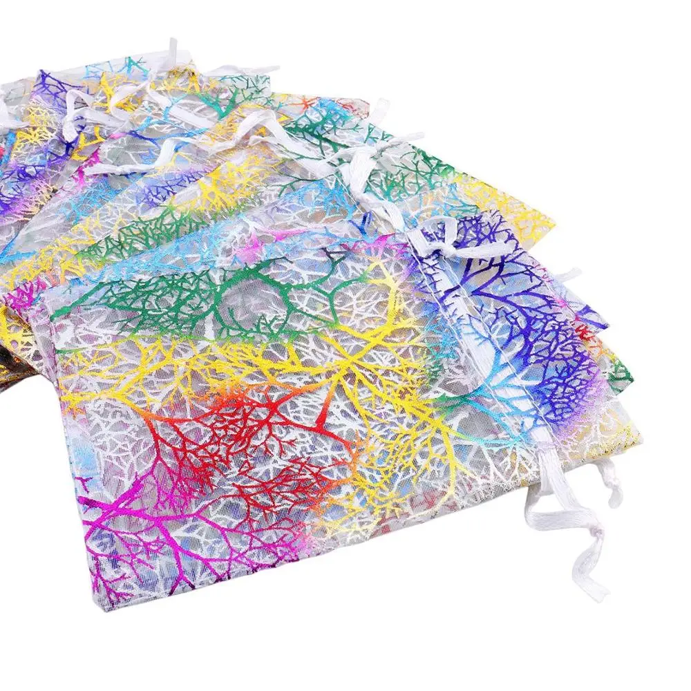 100pcs/lot 7x9, 9x12, 13x18, 17x23, 20x30cm White Coral Drawstring Organza Bag Christmas Gift Packaging Bags Jewelry Pouches