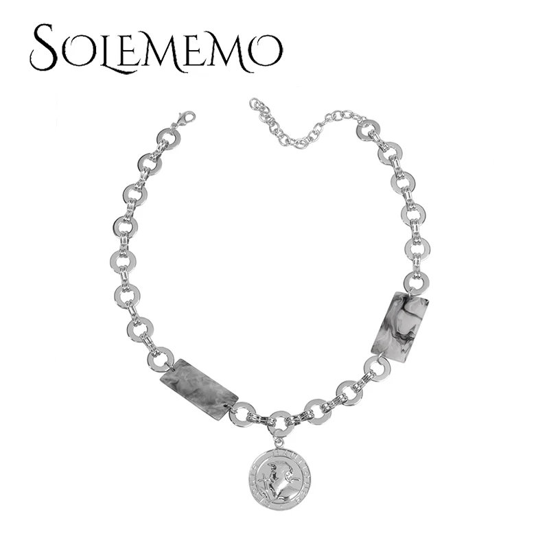 Solememo, винтажное, бохо, человеческая голова, колье, ожерелье для женщин, девушек, темный леопард, круглая подвеска, ожерелье, массивное ювелирное изделие, хит, N6847