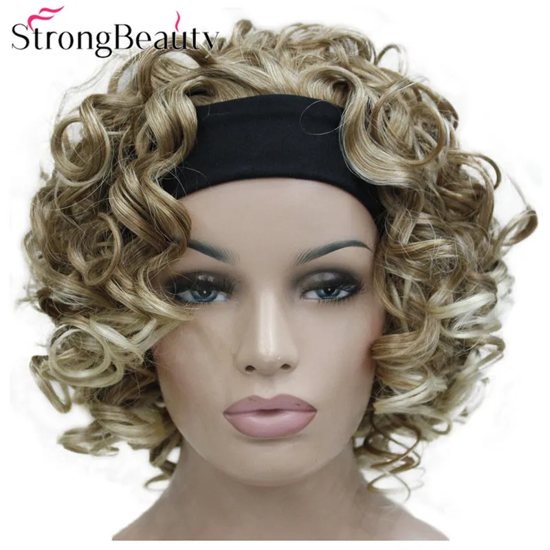 StrongBeauty Короткие вьющиеся синтетические парики с головной повязкой женские