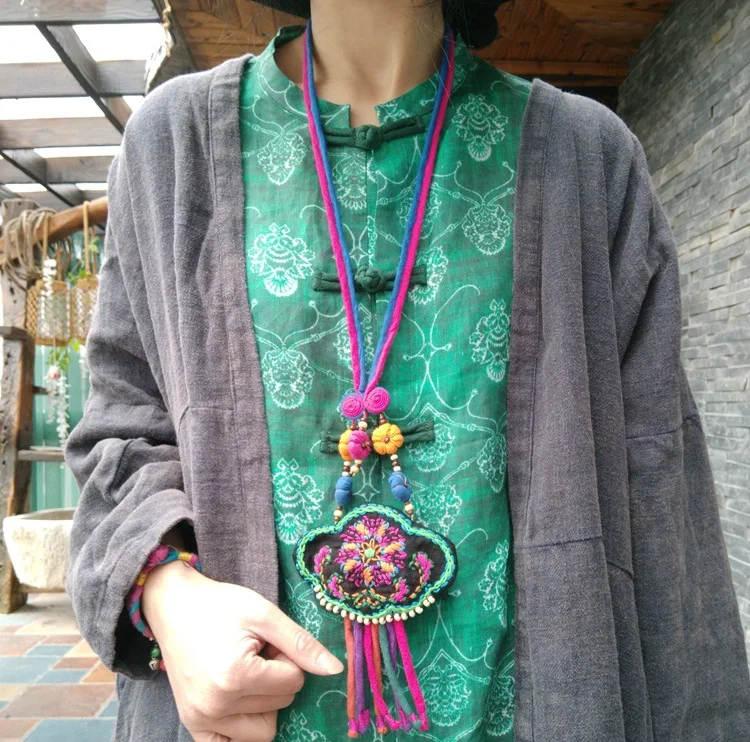 Johnature 2020 New Alloy Bells Embroidery Tassel Pendant Original National Trend Handmade Necklace Women Vintage Hangings | Украшения и