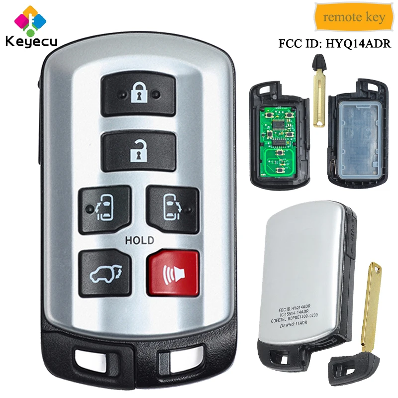 KEYECU HYQ14ADR Smart Remote Key - 6 Buttons 314.3MHz ID74 Chip - FOB for Toyota Sienna 2011 2012 2013 2014 2015 2016 2017 2018