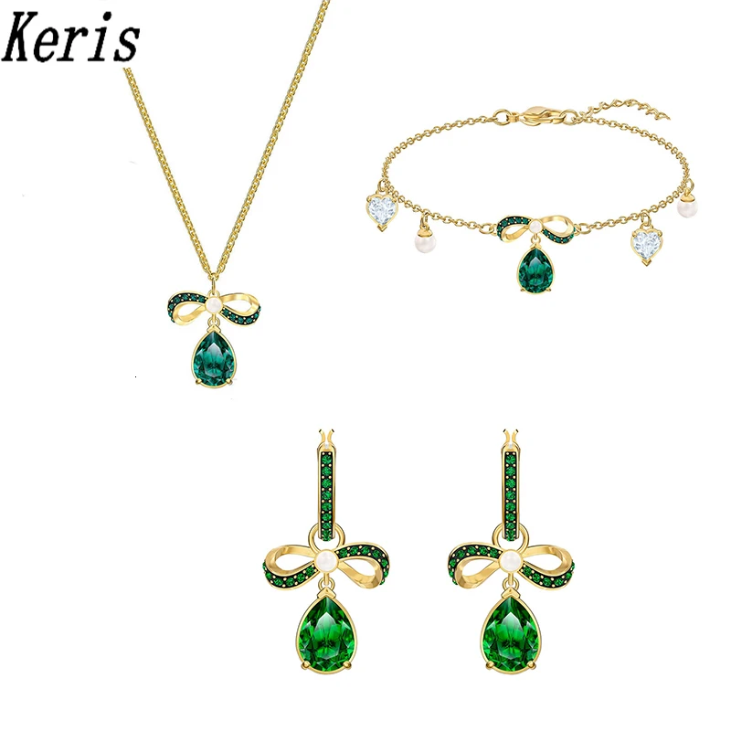 

2019 New PRETO BARROCO Joint Gold Ping Green Water Drop Arc Crystal Decoration High-end Quality of Jewels of Women Wedding Set