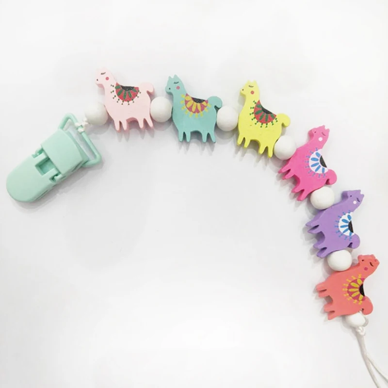 Baby Pacifier Clips Chain Wood Sheep Beads Pacifier Holders Baby Shower Gifts Dummy Toy Teether Anti-Lost Clips Chains