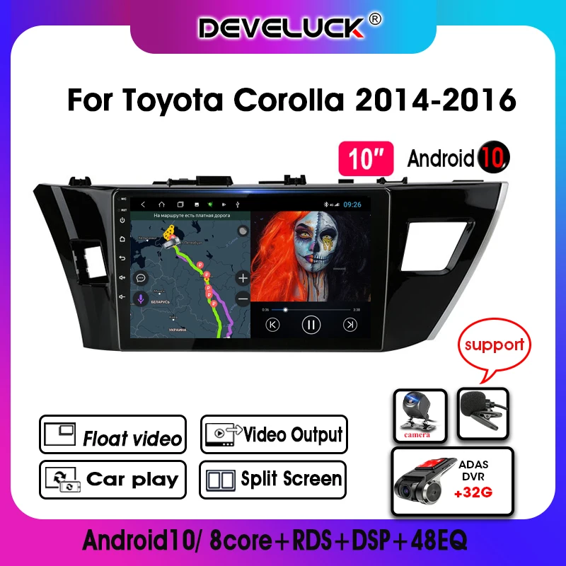 

Develuck Android 10 4G+64G 2Din Car Radio Multimedia Video Player For Toyota Corolla Ralink 2014-2016 GPS Navigation Head Unit