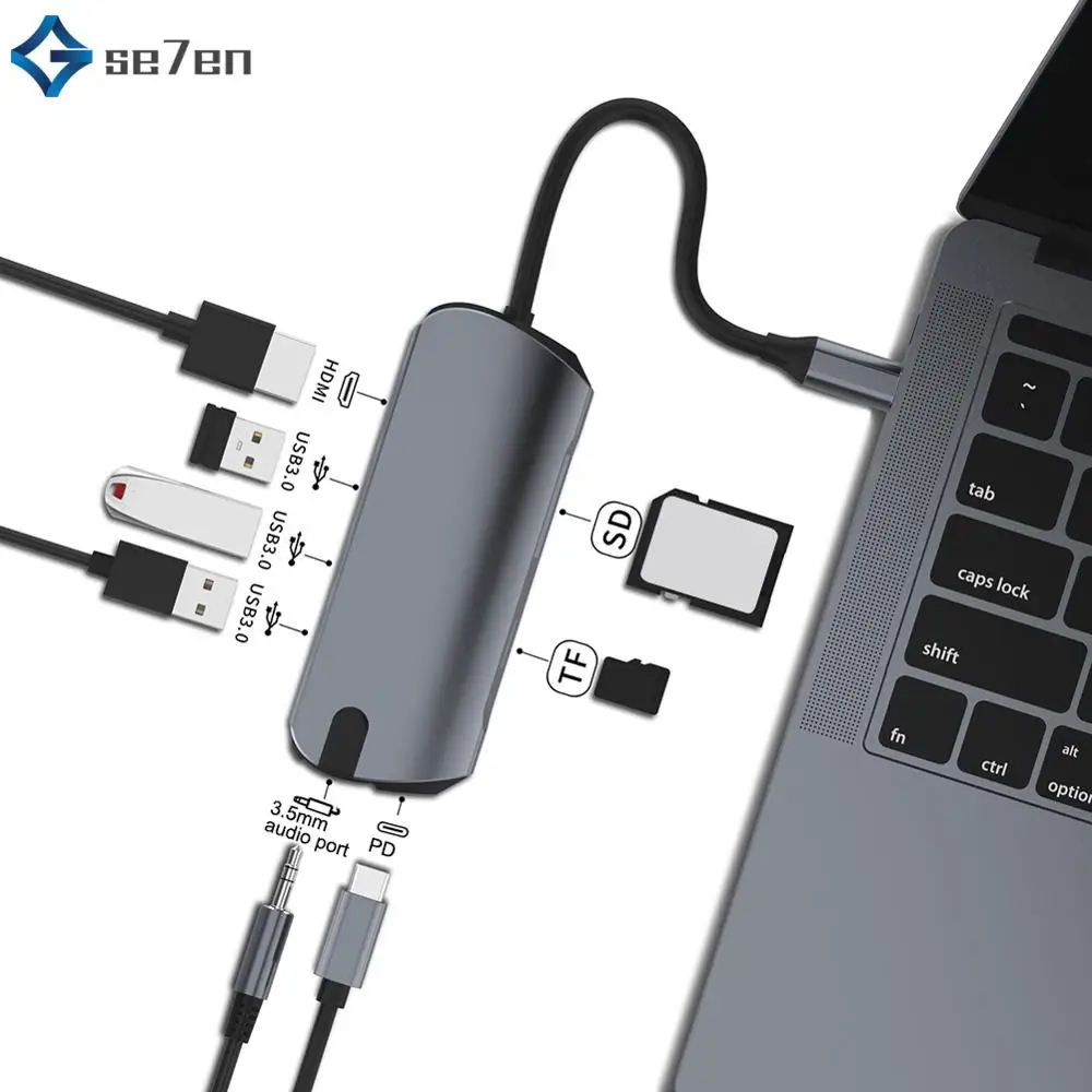 Type c концентратор для мульти-Хаба USB 3,0 HDMI 4 K/SD/TF кард-ридер/PD зарядка аудио/RJ45 адаптер для MacBook Pro type c usb-хаб