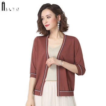 

ASLTW Knitted Cardigan New Spring Thin Stitching Color Sweater For Women Half Sleeve Casual Women Sweaters Cardigan