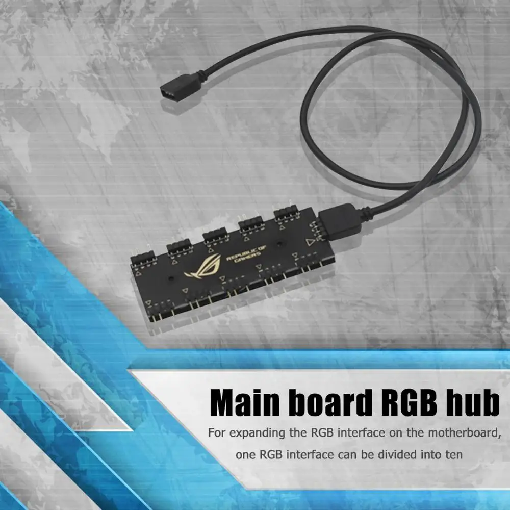 Fan Hub Adapter 5V 3Pin/12V 4Pin RGB Synchronization HUB Splitter 1 to 10 RGB SYNC Extension Cable For GIGABYTE AURA Sata Type Hub RBG