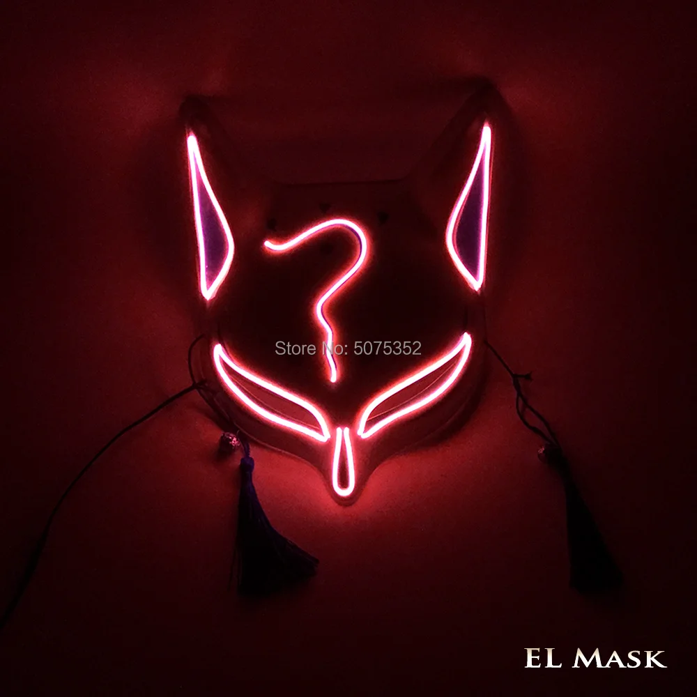 Женская маска EL Wire Bunny, японская светодиодная маска лисы, Очаровательная маска для ночного клуба, вечерние, карнавальные, рождественские