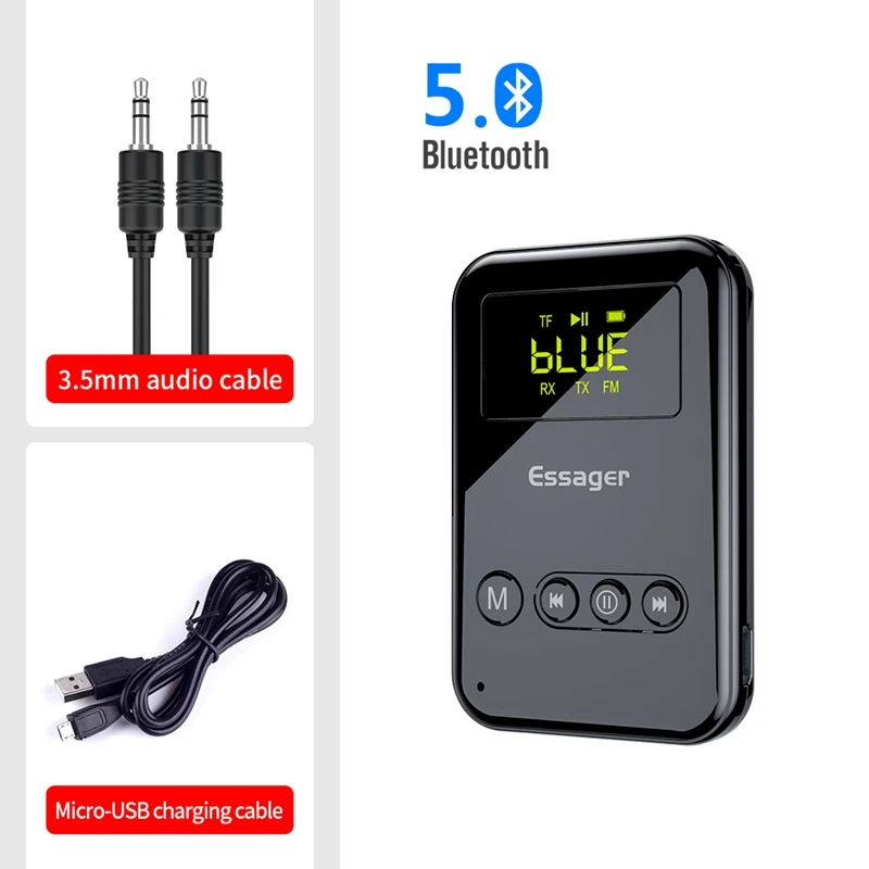 ESSAGER Bluetooth 5 0 o Transmitter Receiver 3 5mm Jack Aux o Wireless Adapter for PC TV Headphone Car