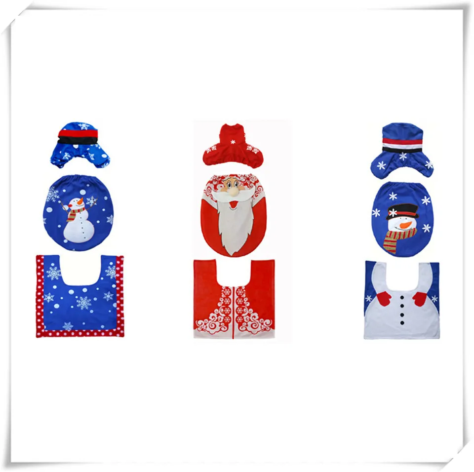 MSJO Christmas Bathroom Toilet Seat Cover Wc Rug Mat Natal Santa Claus Elk Elf Snowman New Year Navidad Christmas Decoration Hom