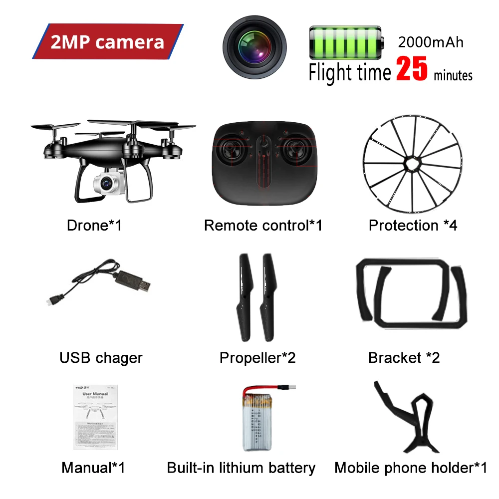 JC-10-no-25min-2BK RC Camera Drone With 720P/1080P Quadcopter HD Camera Dron Selfie Quadcopter Headless Helicopeter One Key Return Drones Toy Gift - Цвет: JC-10-no-25min-2BK