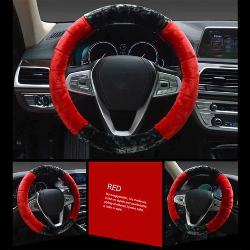 Плюшевые стильные чехлы рулевого колеса автомобиля для рулевого колеса автомобиля женские и мужские шерстяные автозапчасти - Название цвета: RD