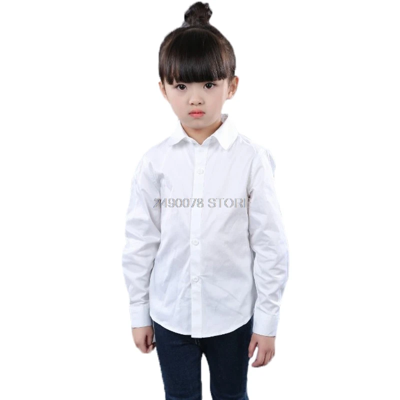 girls white Школьные для мальчиков для девочек строгая сорочка брендовая Модная белая рубашка с длинными рукавами для больших мальчиков одежда для детей блузка - Цвет: girls white