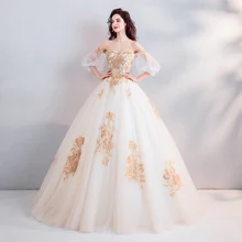 Vestido De Noiva милое шампанское кружевное пышное платье тюль с аппликацией элегантное бальное платье Бальные платья