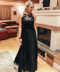Lorie 2020 Black Evening Dress Long Lace Chiffon Elegant Special Occasion Gowns Sleeveless A-line Formal Party Prom Dresses
