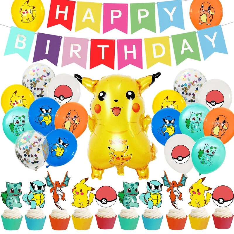 Pokemon Pikachu Birthday Party Decoration Squirtle Bulbasaur Charmander Vulpix Eevee Theme Tableware Plate Cup Cake Topper Toys Action Figures Aliexpress