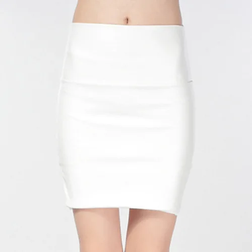 New Short Faux Leather Skirts Women Sexy Slim Thin Package Hip High Waist Pencil Skirt Silver Gray Black Plus Size - Цвет: Белый