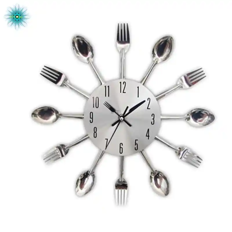 Metal Modern Design Wall Clock Knife Fork Spoon Kitchen Clocks