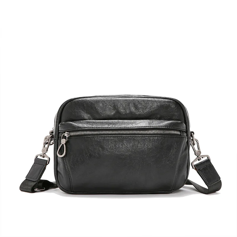 Men's Mini Leather Crossbody Bags Messenger Bags Men's Solid Black Retro Minimalist Shoulder Bussiness Leather Bag