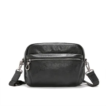 

Men's Mini Leather Crossbody Bags Messenger Bags Men's Solid Black Retro Minimalist Shoulder Bussiness Leather Bag