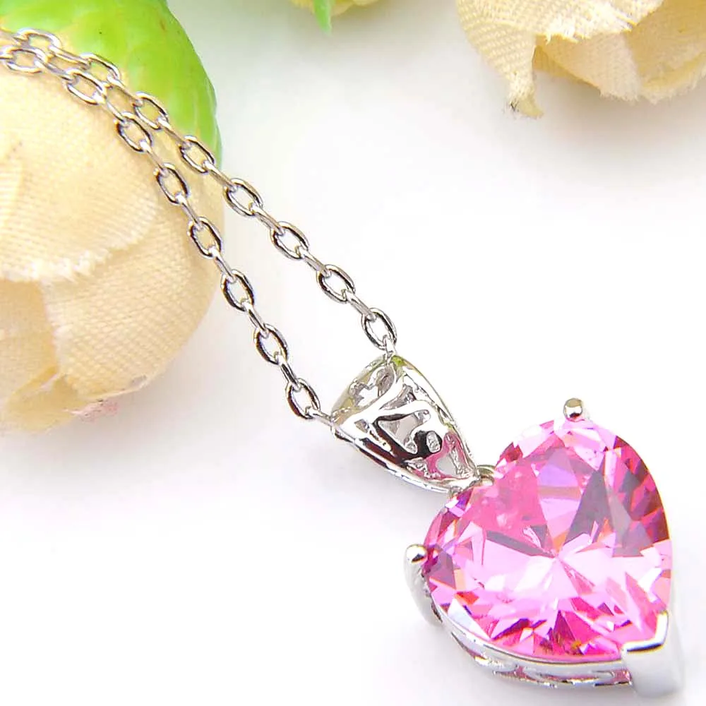 Pink Luckyshine Рождество для женщин Подвески ювелирные изделия Сердце серьги с морганитом и Перидотом серебряные ожерелья Россия, США, Австралия подарок на праздник - Окраска металла: Pink