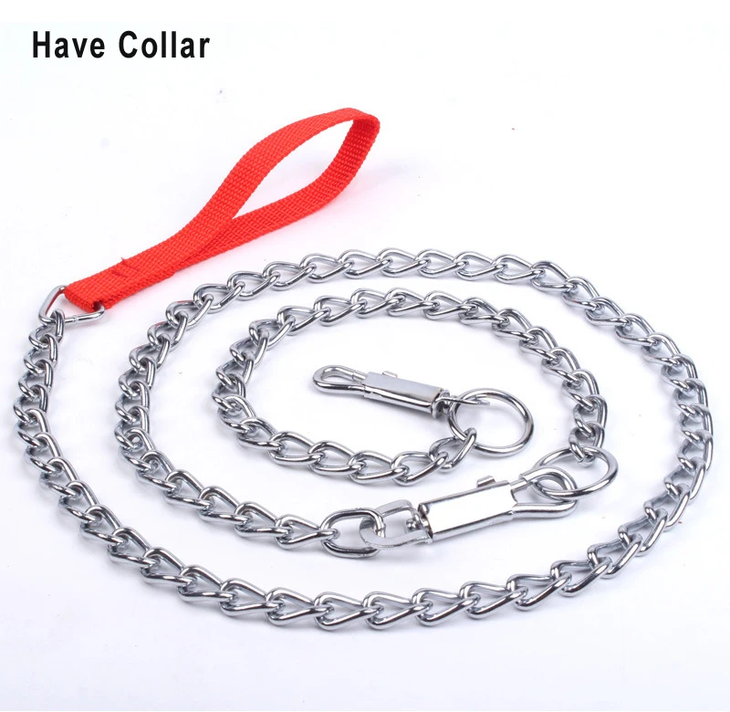 Have Collar Для маленьких для средних и больших собак цепь Тяжелая металлическая цепь анти-укус железная цепь собака для выгула собак поводок Металлический Воротник красная ручка GYH - Цвет: Have Collar