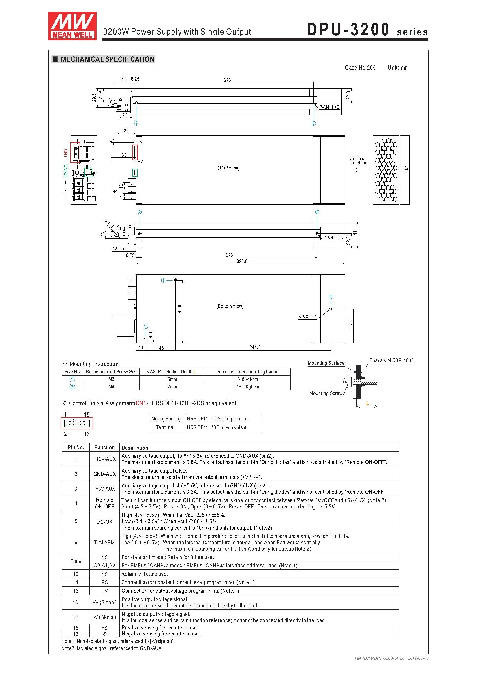 MEANWELL DPU-3200-48 48V 67A 3216W 3200w источник питания с одним выходом Встроенный активный PFC Функция