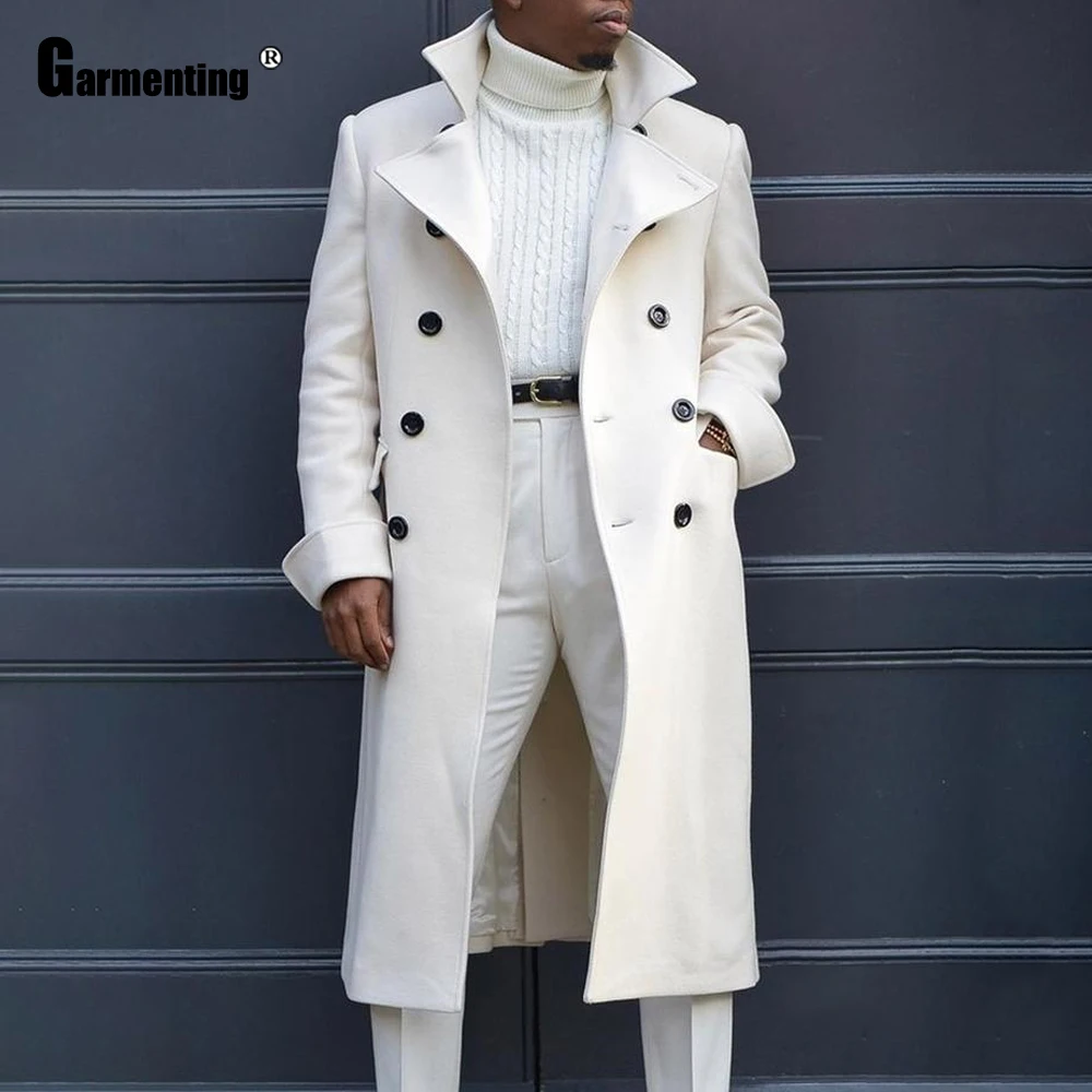

England Style 2020 Autumn Wool Blends Coats Men Long Jackets Single Breasted lapel Manteau Winter Warm Outerwear Mens Clothing