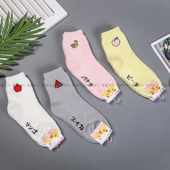 

Fruit Woman Sock Ladies Sweet Coral Fleece Socks for Women Thermo Solid Warn Crew Sox Couples Cotton Trendy Winter Cute Sokken