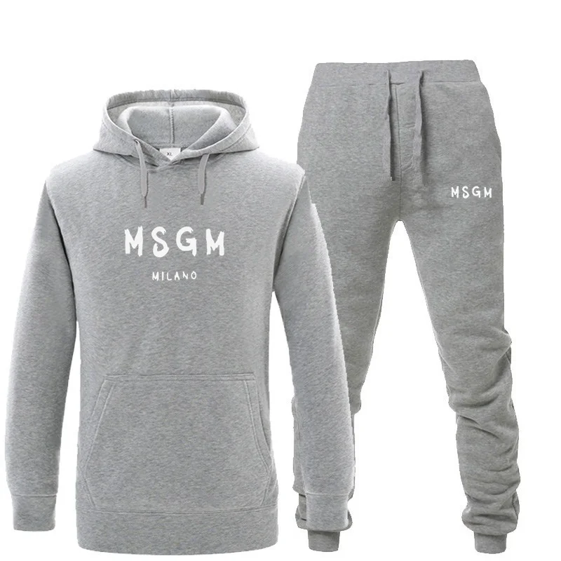 Мужские комплекты, спортивный костюм, теплые комплекты с принтом MSGM, модная спортивная одежда с толстовки, комплект из 2 предметов, осенне-зимний костюм для мужчин - Цвет: gray