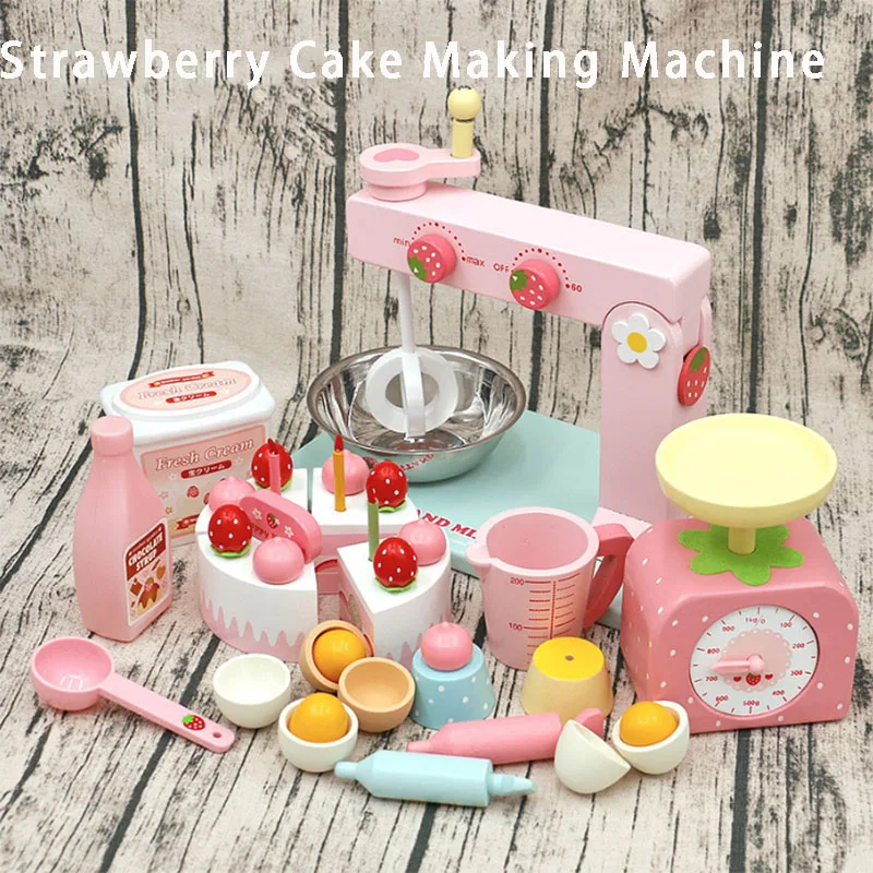 

Simulation Cooking Toy Strawberry Cake Making Machine Set Wooden Children's Doll House Pretend To Play Birthday Gift