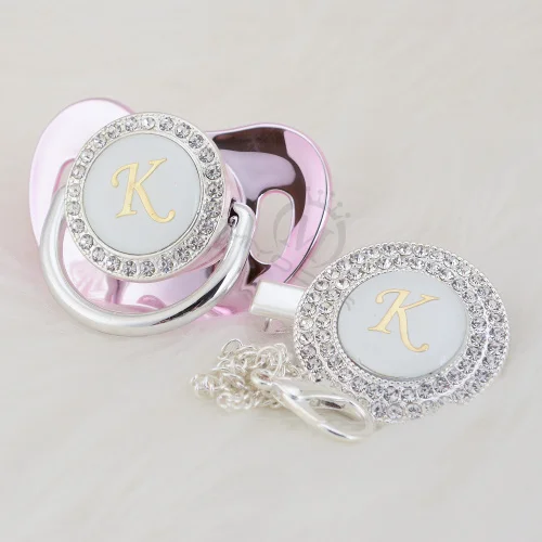 MIYOCAR серебряные инициалы буквенные K прекрасный bling соска и пустышка Клип Набор уникальный BPA бесплатно пустышка bling baby shower подарок LK-1 - Цвет: LK-11-1   6-18M