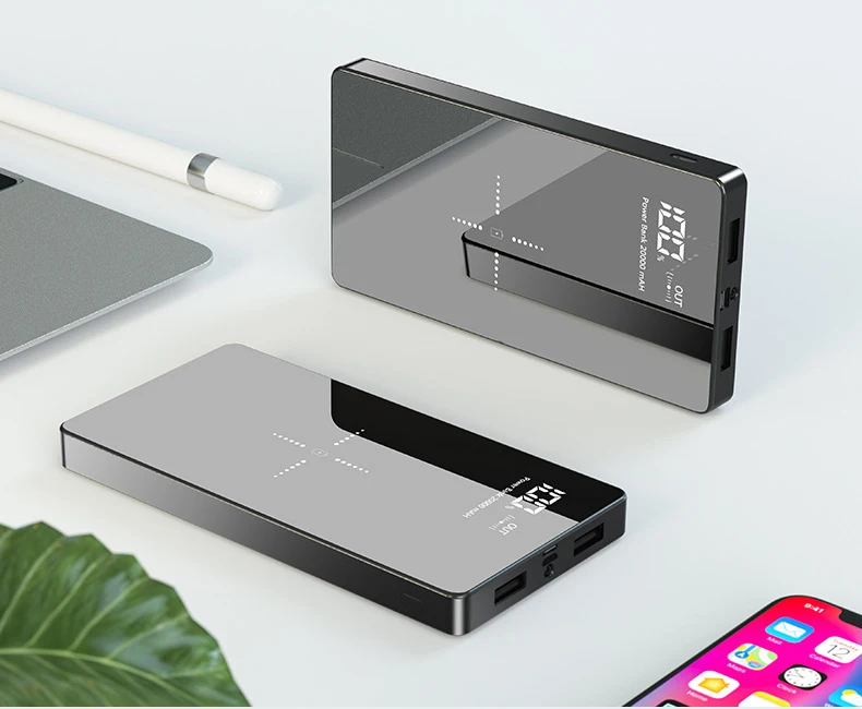 Беспроводное зарядное устройство для Xiao mi power Bank, 20000 мА/ч, портативное зарядное устройство, двойной USB mi, внешний аккумулятор, power Bank для мобильных телефонов - Цвет: Черный