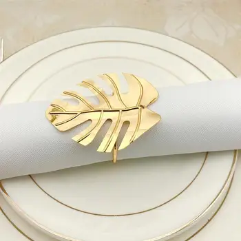 

6pcs Hawaii Wedding Party Napkin Ring Monstera Napkin Holder Multi-purpose Napkin Clasp Simple Alloy Napkin Ring (Golden)