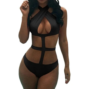 

2020 High Cut Swimsuit for Women Sexy Monokini Acrossing Top Trikini Bandage Swimwear Black Female Triquini Bathing Suits