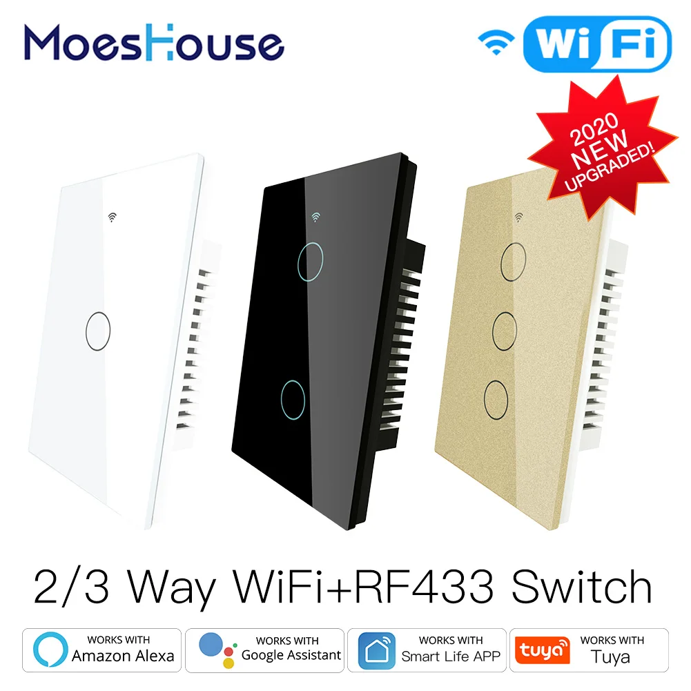 Smart Glass Panel Switch Smart Life/Tuya App Multi-Control Association, Voice Control with Alexa,Google Home,1/2/3 Gang afbeelding