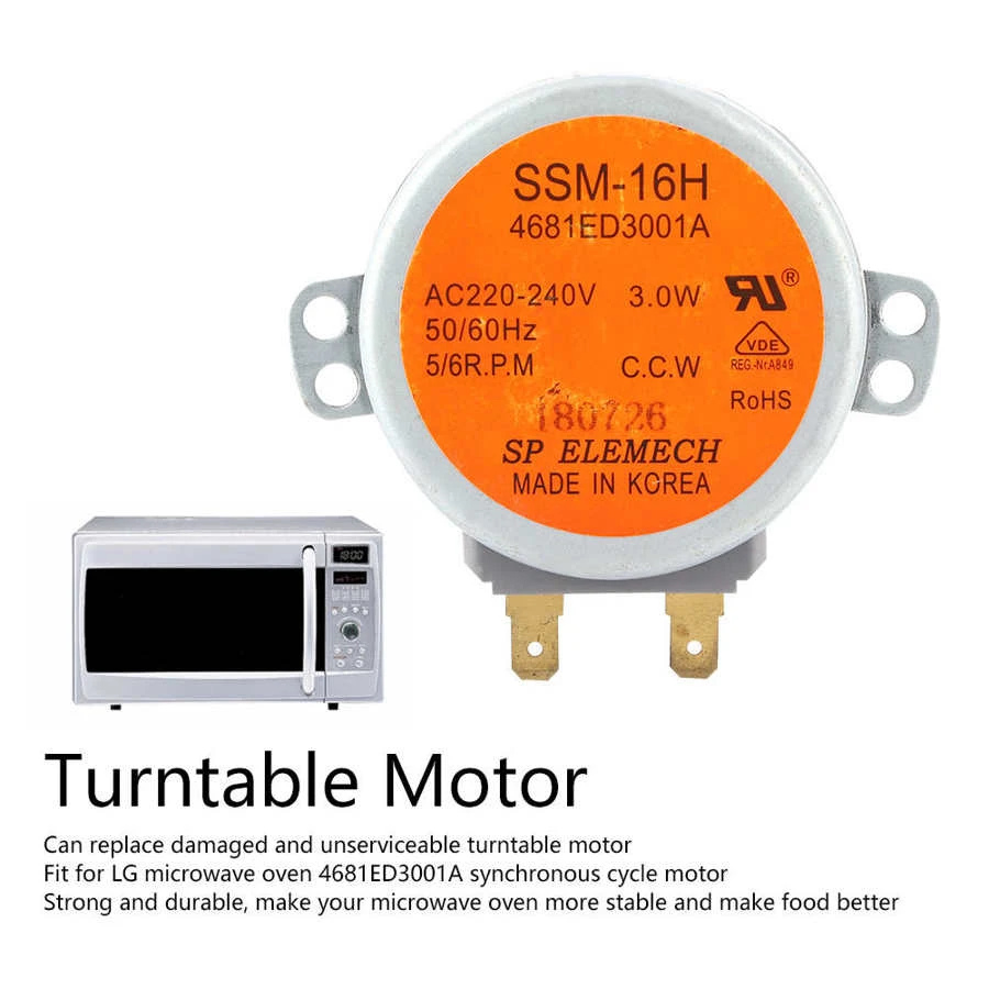 2.6 x 2.6 x 1in Microwave Oven Motor Fit for Microwave Oven Motor 4681ED3001A Synchronous Turntable SSM‑16H Motor AC 220V‑240V