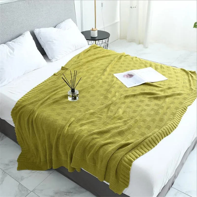 Four seasons simple solid color blanket cotton knit blanket Nordic sofa blanket single lunch break air conditioning blanket