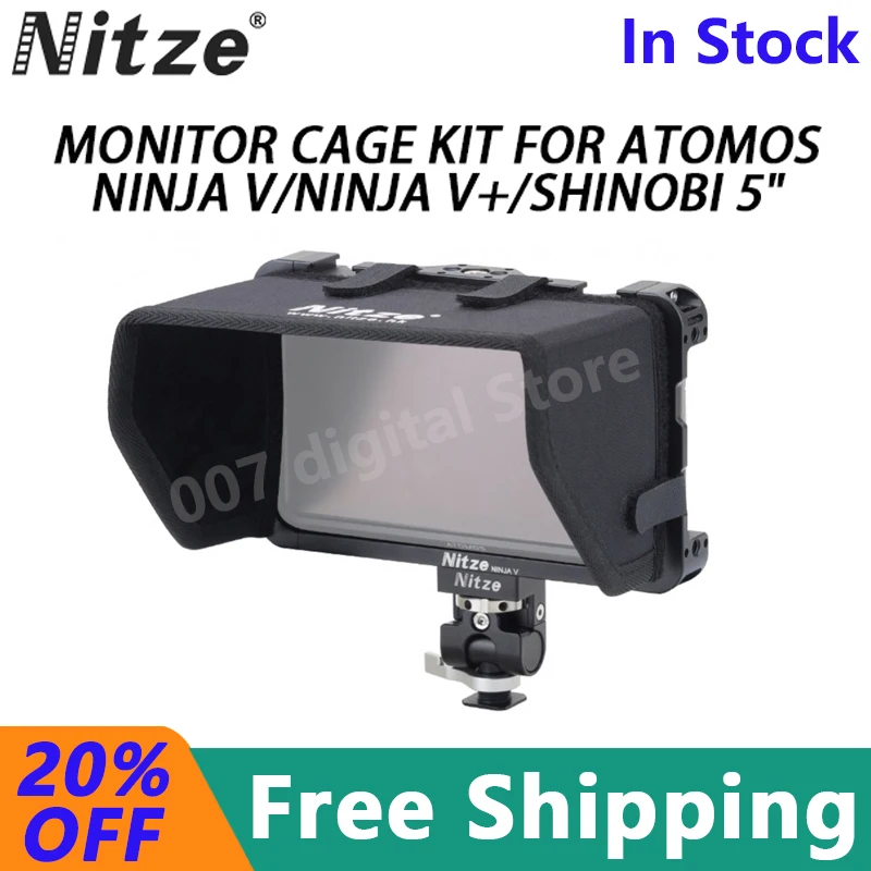 Kit Gabbia Monitor Nitze Per Atomos Ninja V/Ninja V +/Shinobi 5 "Con Morsetto Per Cavo Hdmi Pe11, Sunhood, Supporto Per Monitor