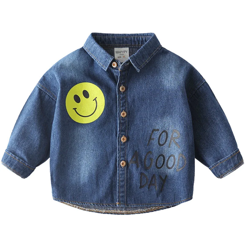 New Boys Shirt Baby Cartoon Smiley Shirt Autumn Children's Wear - Цвет: Синий