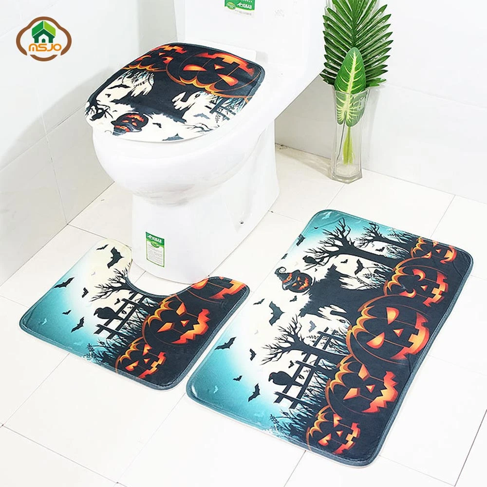 Msjo Halloween Bathroom Mat Set 3d 3pcs Bloody Cat Pumpkin Scarecrow Bath Mat Rug Toilet Lid Covers Bathroom Accessories Set Bath Mats Aliexpress