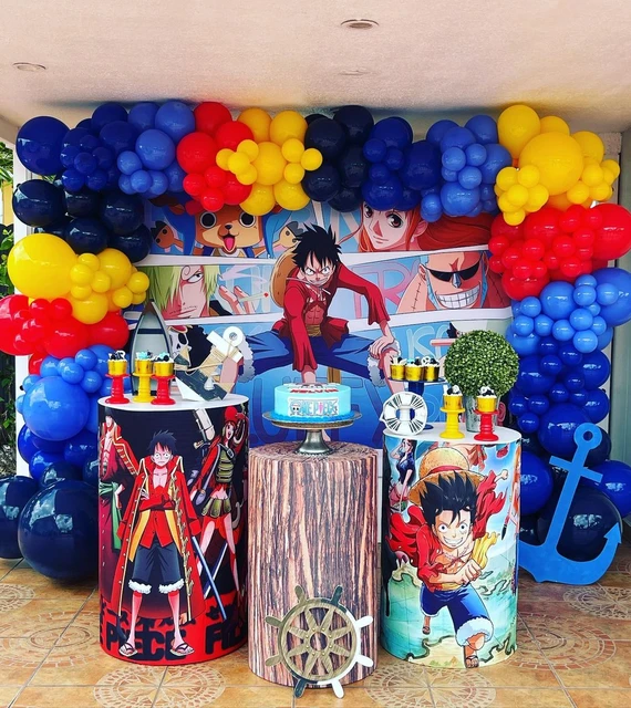 One Anime Piece Birthday Decorations，Luffy Zoro Birthday Party  Supplies-Include Birthday Banner Cake Toppers Balloons,Invitation Card,One  Piece Theme