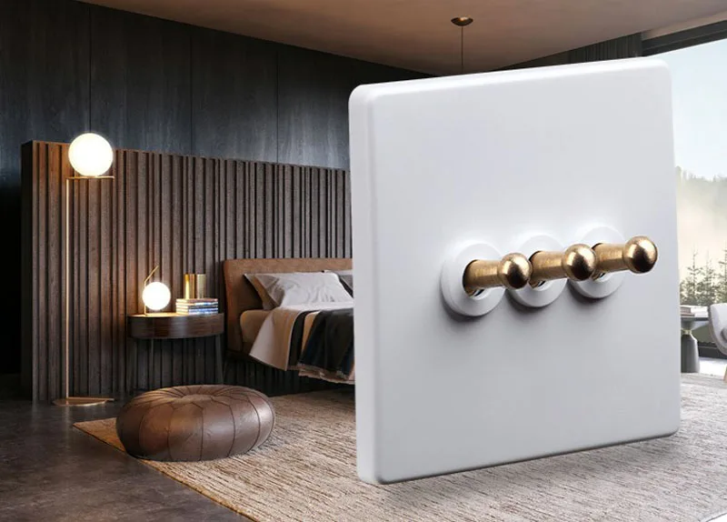 Retro Branco Lâmpada de Parede Latão Alternar